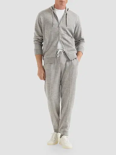 Brunello Cucinelli Men's Cashmere and Silk French Terry Trousers with Elasticated Zipper Cuffs | Thumbnail 2