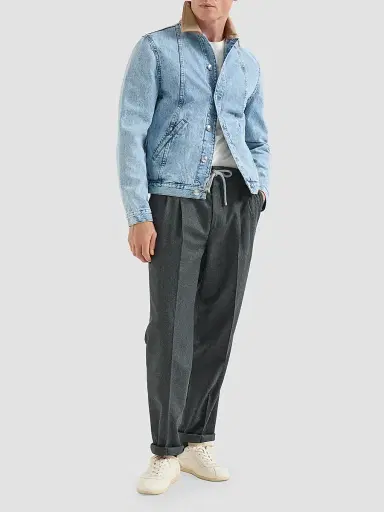 Brunello Cucinelli Men's Virgin Wool Flannel Trousers with Drawstring and Double Pleats | Thumbnail 2