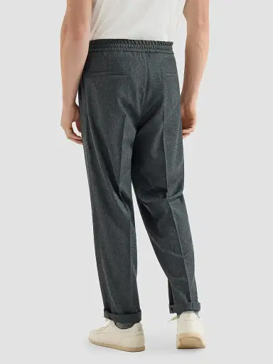 Brunello Cucinelli Men's Virgin Wool Flannel Trousers with Drawstring and Double Pleats | Thumbnail 5
