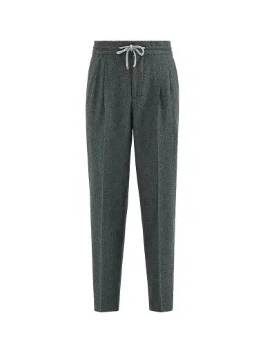 Brunello Cucinelli Men's Virgin Wool Flannel Trousers with Drawstring and Double Pleats | Thumbnail 1
