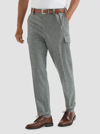 Brunello Cucinelli Men's Virgin Wool Flannel Trousers with Cargo Pockets | Thumbnail 2