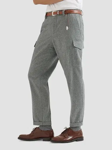 Brunello Cucinelli Men's Virgin Wool Flannel Trousers with Cargo Pockets | Thumbnail 3