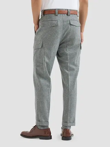 Brunello Cucinelli Men's Virgin Wool Flannel Trousers with Cargo Pockets | Thumbnail 4