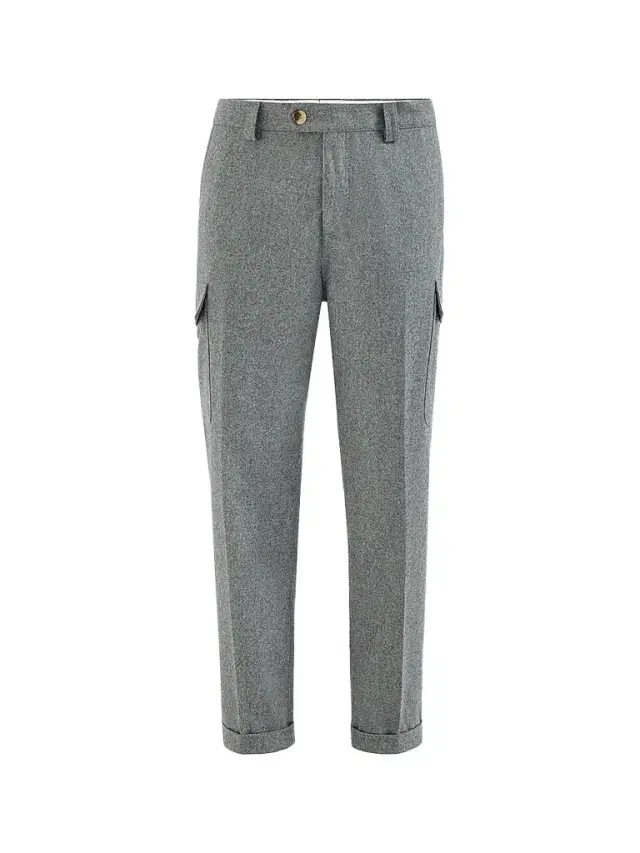 Brunello Cucinelli Men's Virgin Wool Flannel Trousers with Cargo Pockets