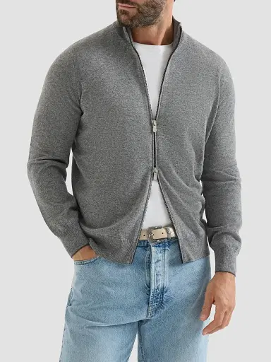 Brunello Cucinelli Men's Cashmere High-Neck Cardigan with Zipper | Thumbnail 3