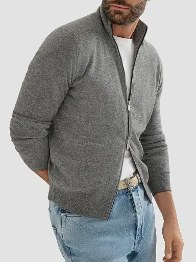 Brunello Cucinelli Men's Cashmere High-Neck Cardigan with Zipper | Thumbnail 5