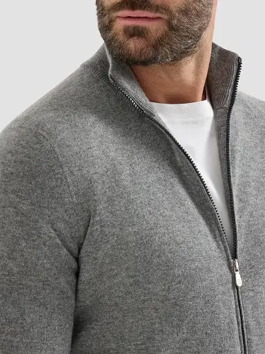 Brunello Cucinelli Men's Cashmere High-Neck Cardigan with Zipper | Thumbnail 6