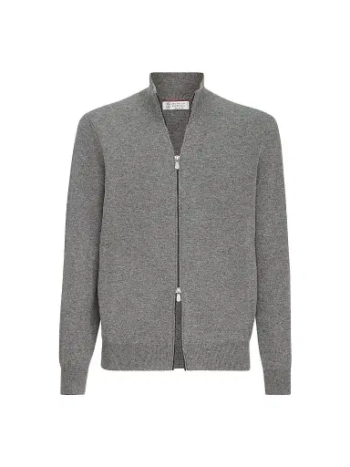 Brunello Cucinelli Men's Cashmere High-Neck Cardigan with Zipper | Thumbnail 1