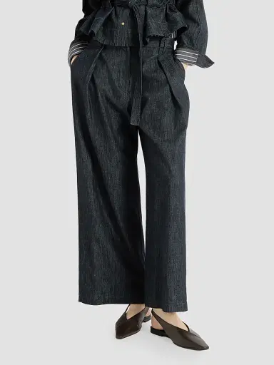 Brunello Cucinelli Women's Denim-Effect Twill Pleated A-line Trousers | Thumbnail 5