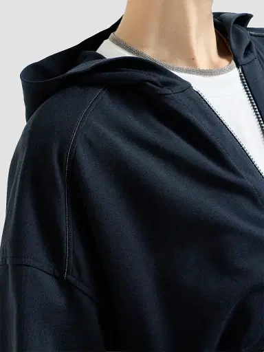 Brunello Cucinelli Women's Stretch Cotton Lightweight French Terry Hooded Sweatshirt | Thumbnail 6 Brunello Cucinelli Women's Stretch Cotton Lightweight French Terry Hooded Sweatshirt | Thumbnail 6