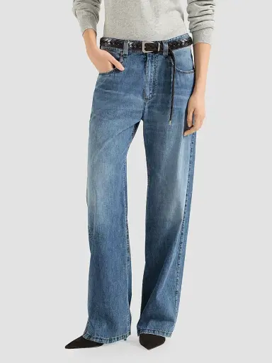 Brunello Cucinelli Women's Lightweight Denim Contemporary Loose Trousers | Thumbnail 3