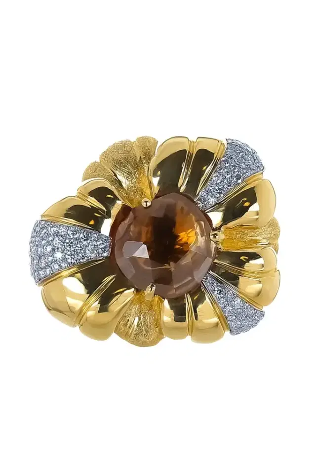 VICTOR VELYAN Brown Zircon Diamonds Flower Ring