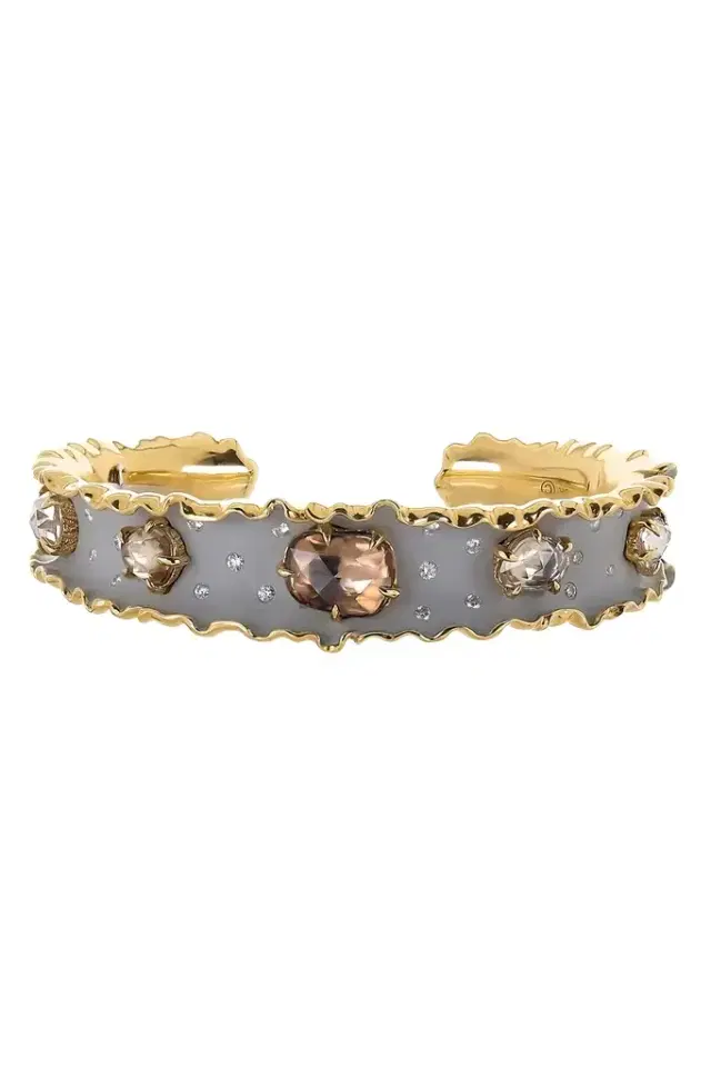 VICTOR VELYAN Brown Zircon Diamond Ruffle Cuff Bracelet