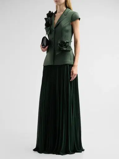 BADGLEY MISCHKA Women's Blazer Floral Appliqué Pelated Gown | Thumbnail 4