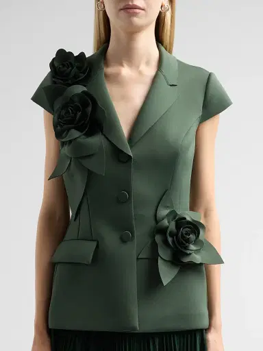 BADGLEY MISCHKA Women's Blazer Floral Appliqué Pelated Gown | Thumbnail 5