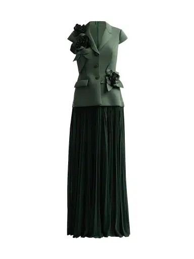 BADGLEY MISCHKA Women's Blazer Floral Appliqué Pelated Gown | Thumbnail 1