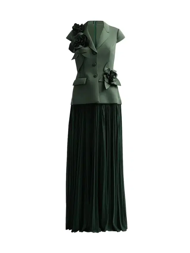 BADGLEY MISCHKA Women's Blazer Floral Appliqué Pelated Gown