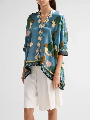 Johnny Was Women's Fatima Printed Draped Blouse | Thumbnail 4 Johnny Was Women's Fatima Printed Draped Blouse | Thumbnail 4