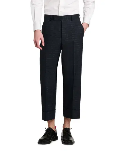 Thom Browne Men's Windowpane Check Cotton-Wool Suiting Trousers | Thumbnail 3 Thom Browne Men's Windowpane Check Cotton-Wool Suiting Trousers | Thumbnail 3