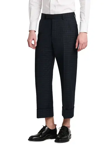 Thom Browne Men's Windowpane Check Cotton-Wool Suiting Trousers | Thumbnail 4 Thom Browne Men's Windowpane Check Cotton-Wool Suiting Trousers | Thumbnail 4