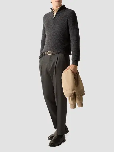 Zegna Men's Oasi Cashmere Zip Mock Sweater | Thumbnail 2 Zegna Men's Oasi Cashmere Zip Mock Sweater | Thumbnail 2