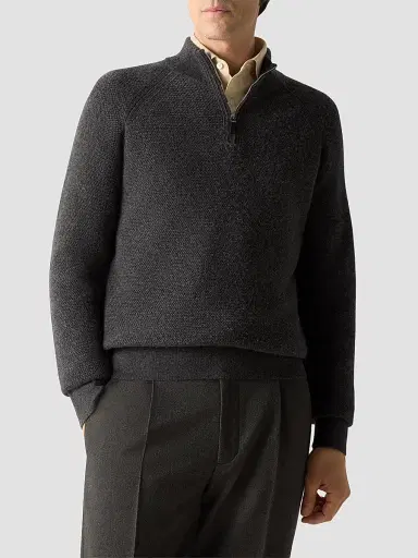 Zegna Men's Oasi Cashmere Zip Mock Sweater | Thumbnail 3 Zegna Men's Oasi Cashmere Zip Mock Sweater | Thumbnail 3