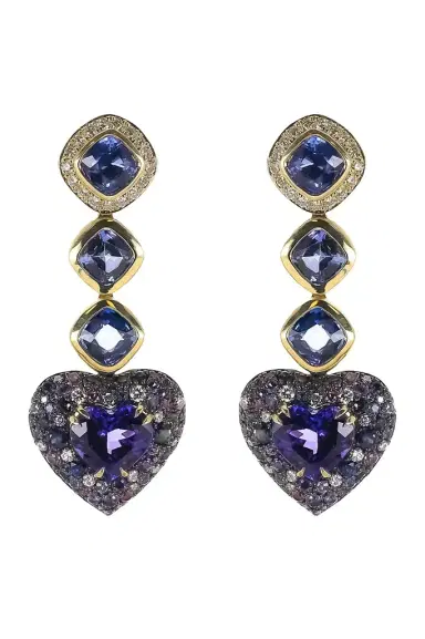 JARED LEHR Sapphire Tanzanite Diamond Heart Drop Earrings | Thumbnail 1