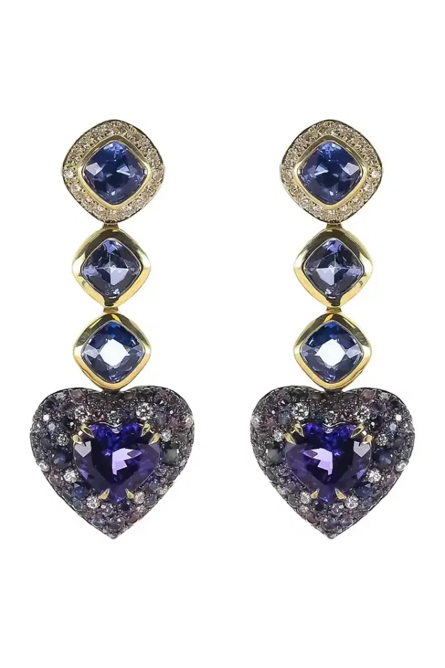 JARED LEHR Sapphire Tanzanite Diamond Heart Drop Earrings