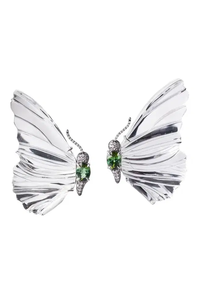 Silvia Furmanovich Green Tourmaline Diamond Mirror Butterfly Wing Earrings