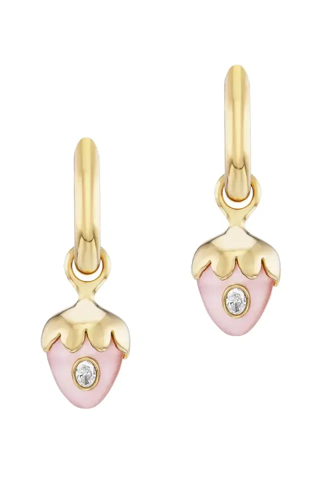 Uniform Object Pink Opal Diamond Strawberry Carriage Huggie Earrings