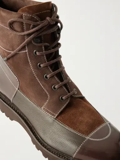 John Lobb Peak Patchwork Leather, Suede and Nubuck Lace-Up Boots - Men | Thumbnail 5