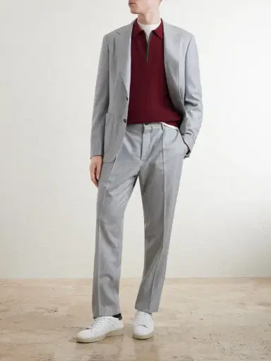 Canali Nubuck-Trimmed Wool and Cashmere-Blend Half-Zip Polo Sweater - Men | Thumbnail 2