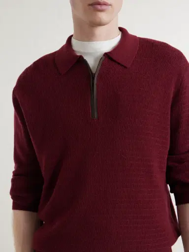 Canali Nubuck-Trimmed Wool and Cashmere-Blend Half-Zip Polo Sweater - Men | Thumbnail 5