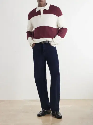 A.P.C. Logo-Embroidered Striped Virgin Wool Polo Sweater - Men | Thumbnail 2 A.P.C. Logo-Embroidered Striped Virgin Wool Polo Sweater - Men | Thumbnail 2