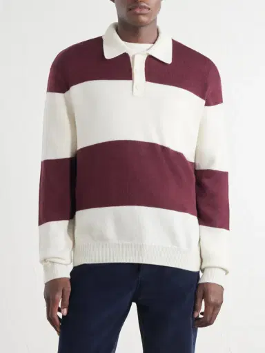 A.P.C. Logo-Embroidered Striped Virgin Wool Polo Sweater - Men | Thumbnail 3 A.P.C. Logo-Embroidered Striped Virgin Wool Polo Sweater - Men | Thumbnail 3