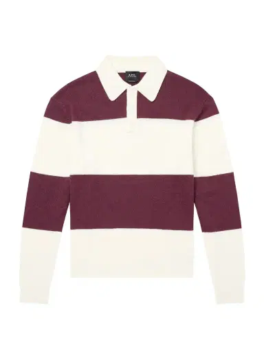 A.P.C. Logo-Embroidered Striped Virgin Wool Polo Sweater - Men | Thumbnail 1 A.P.C. Logo-Embroidered Striped Virgin Wool Polo Sweater - Men | Thumbnail 1