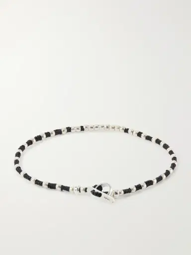Mikia Braided Cord and Sterling Silver Beaded Bracelet - Men | Thumbnail 3