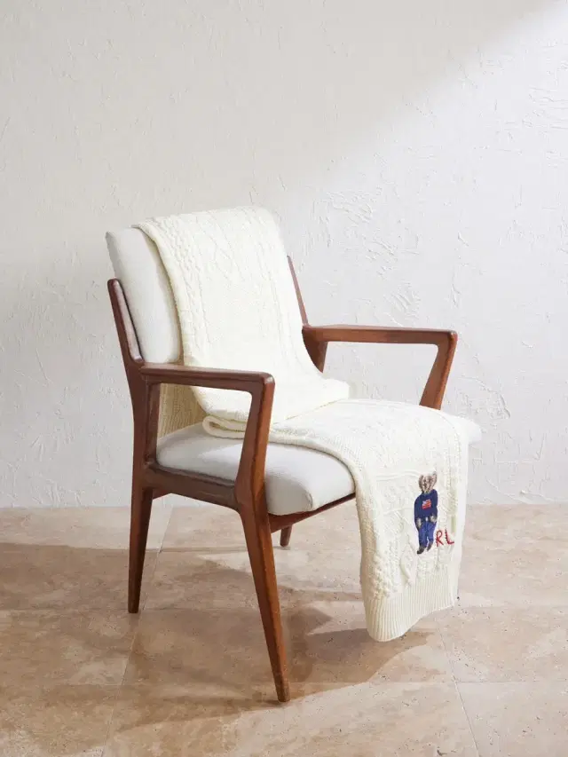 Ralph Lauren Home Baybrook Polo Bear-Embroidered Cable-Knit Cotton Throw - Men