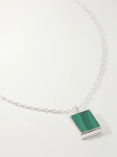 Mikia Rectangle Sterling Silver Malachite Necklace - Men | Thumbnail 4