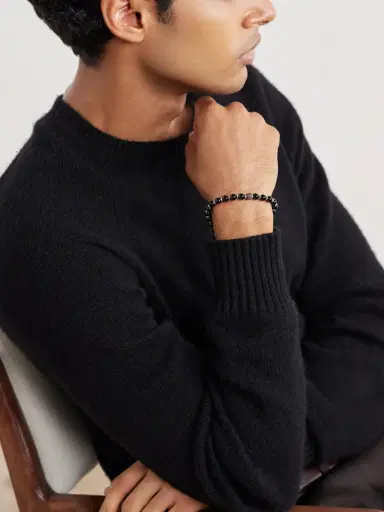 Mikia Sterling Silver and Onyx Beaded Bracelet - Men | Thumbnail 2
