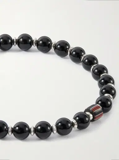 Mikia Sterling Silver and Onyx Beaded Bracelet - Men | Thumbnail 4