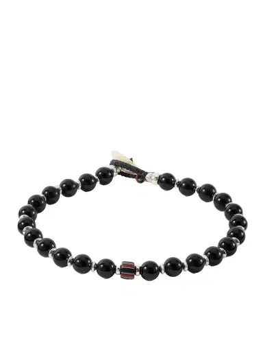 Mikia Sterling Silver and Onyx Beaded Bracelet - Men | Thumbnail 1
