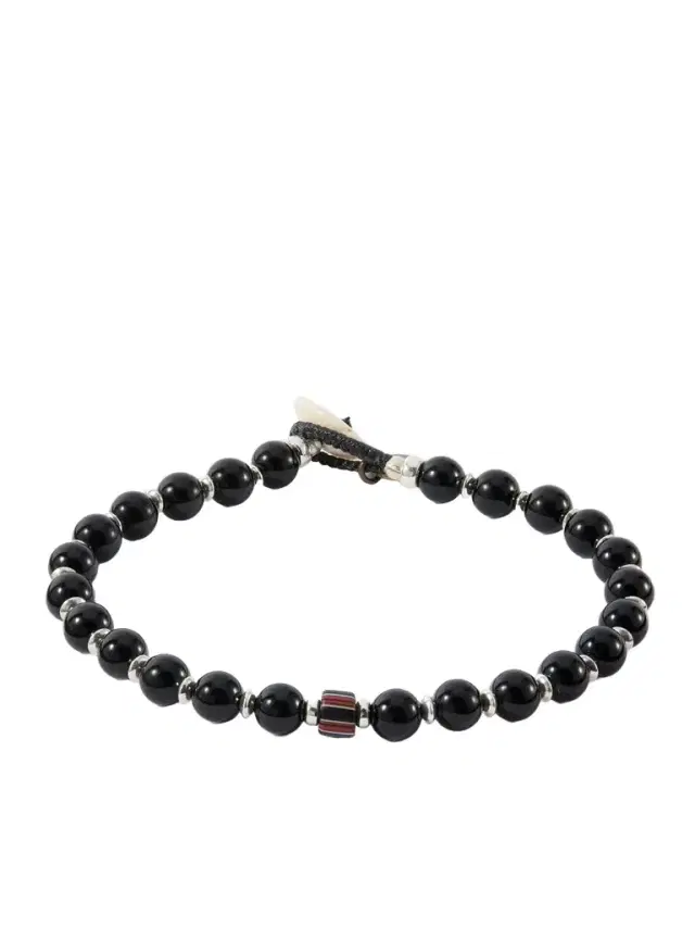 Mikia Sterling Silver and Onyx Beaded Bracelet - Men