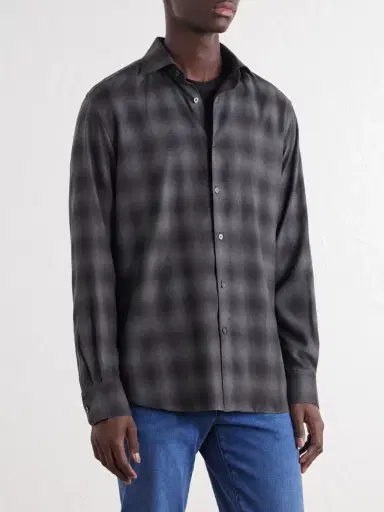 Zegna Checked Cotton and Cashmere-Blend Shirt - Men | Thumbnail 3 Zegna Checked Cotton and Cashmere-Blend Shirt - Men | Thumbnail 3