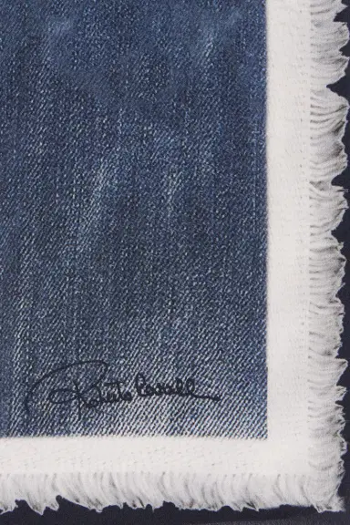 Roberto Cavalli Silk Scarf with Denim Patchwork Print | Thumbnail 2