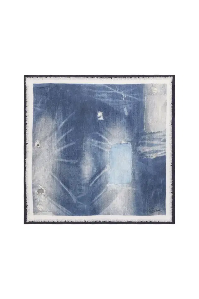 Roberto Cavalli Silk Scarf with Denim Patchwork Print