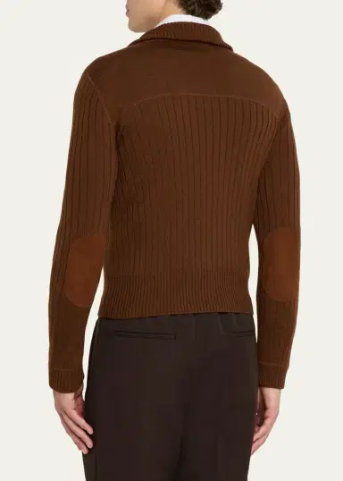 Giuliva Heritage Men's Vittorio Suede Elbow-Patch Knit Cardigan | Thumbnail 3