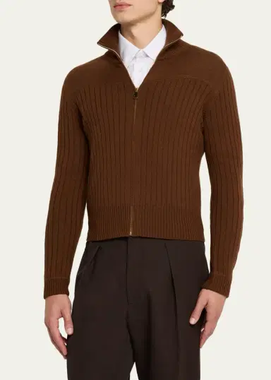 Giuliva Heritage Men's Vittorio Suede Elbow-Patch Knit Cardigan | Thumbnail 4
