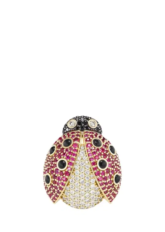 GRACE WINFREY 18K Ruby Ladybug Ring with Diamonds