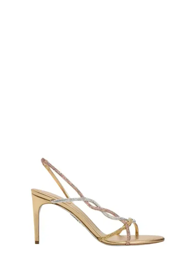 René Caovilla Three-Tone Crystal Satin Braid Halter Sandals